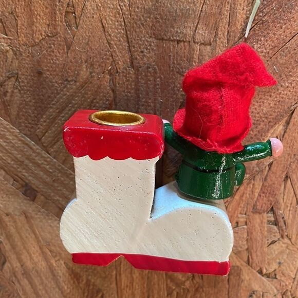 Vtg painted wooden elf on a Christmas boot candle holder - Picture 6 of 7